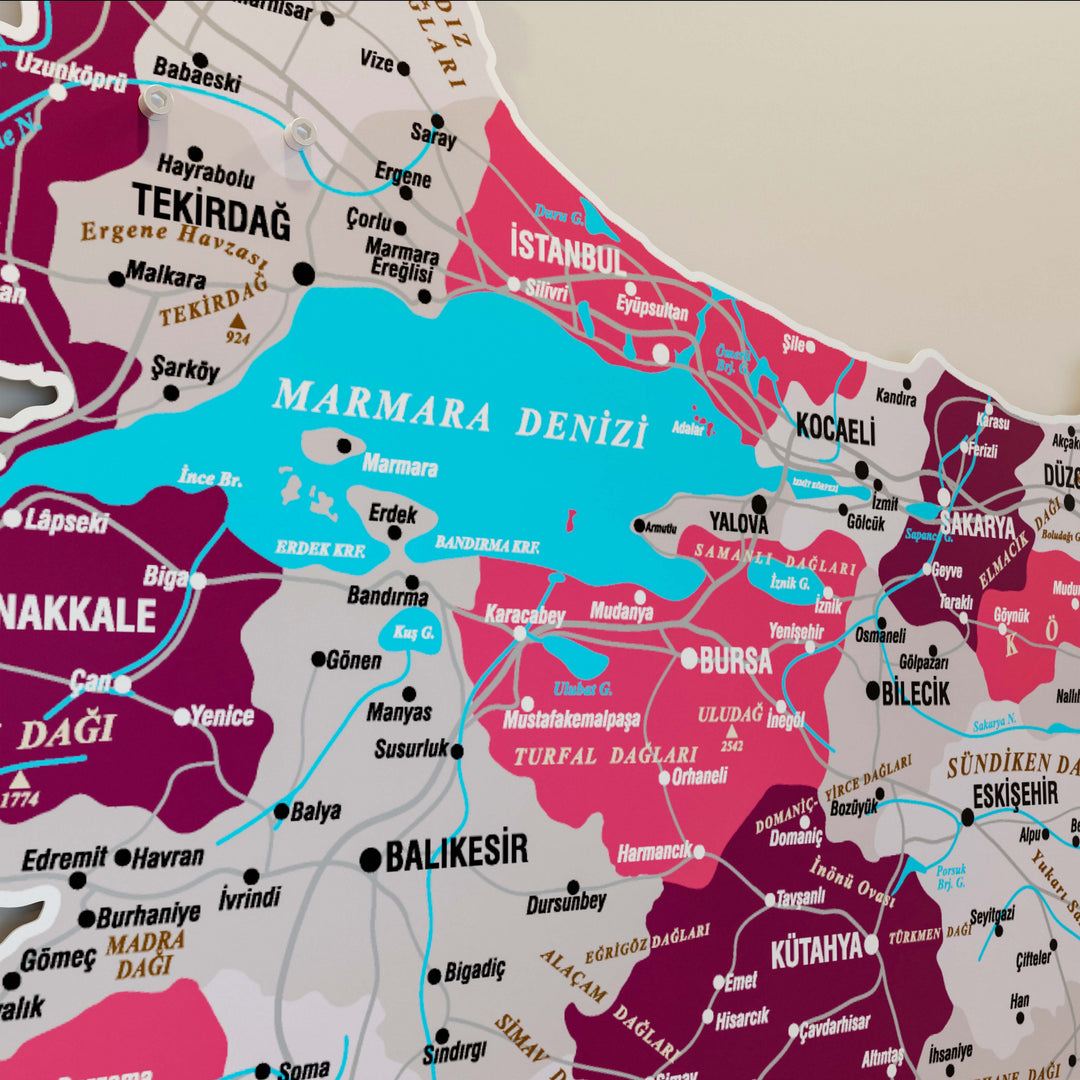 Türkiye İl Haritası UV Baskı Crimson Renkli Metal Pano Dekor
