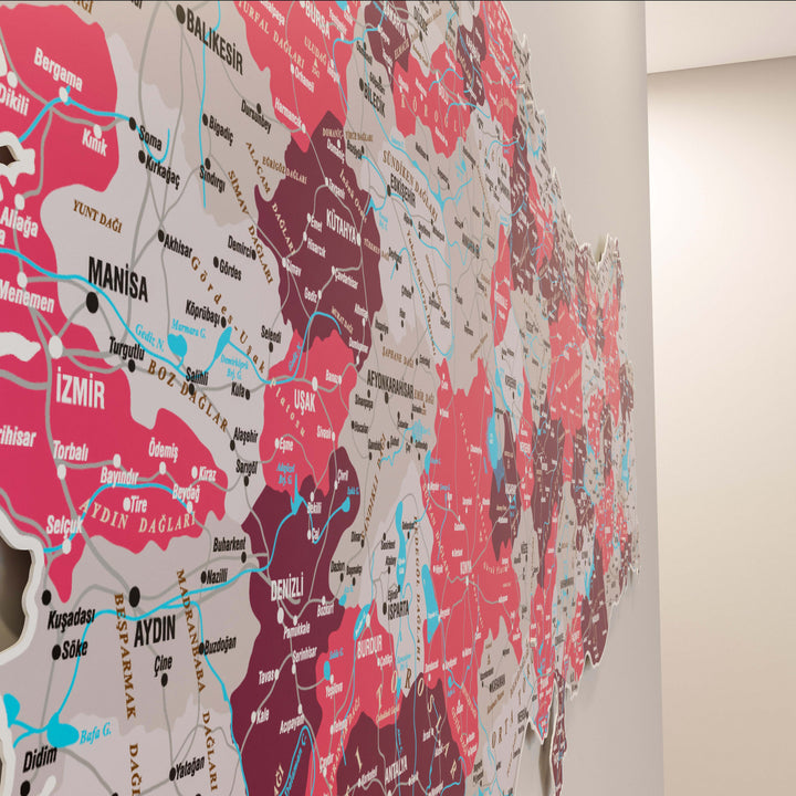 Türkiye İl Haritası UV Baskı Crimson Renkli Metal Pano Dekor