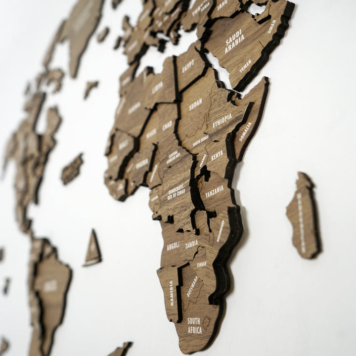 Çok Katmanlı 3D Ahşap Dünya Haritası v.2