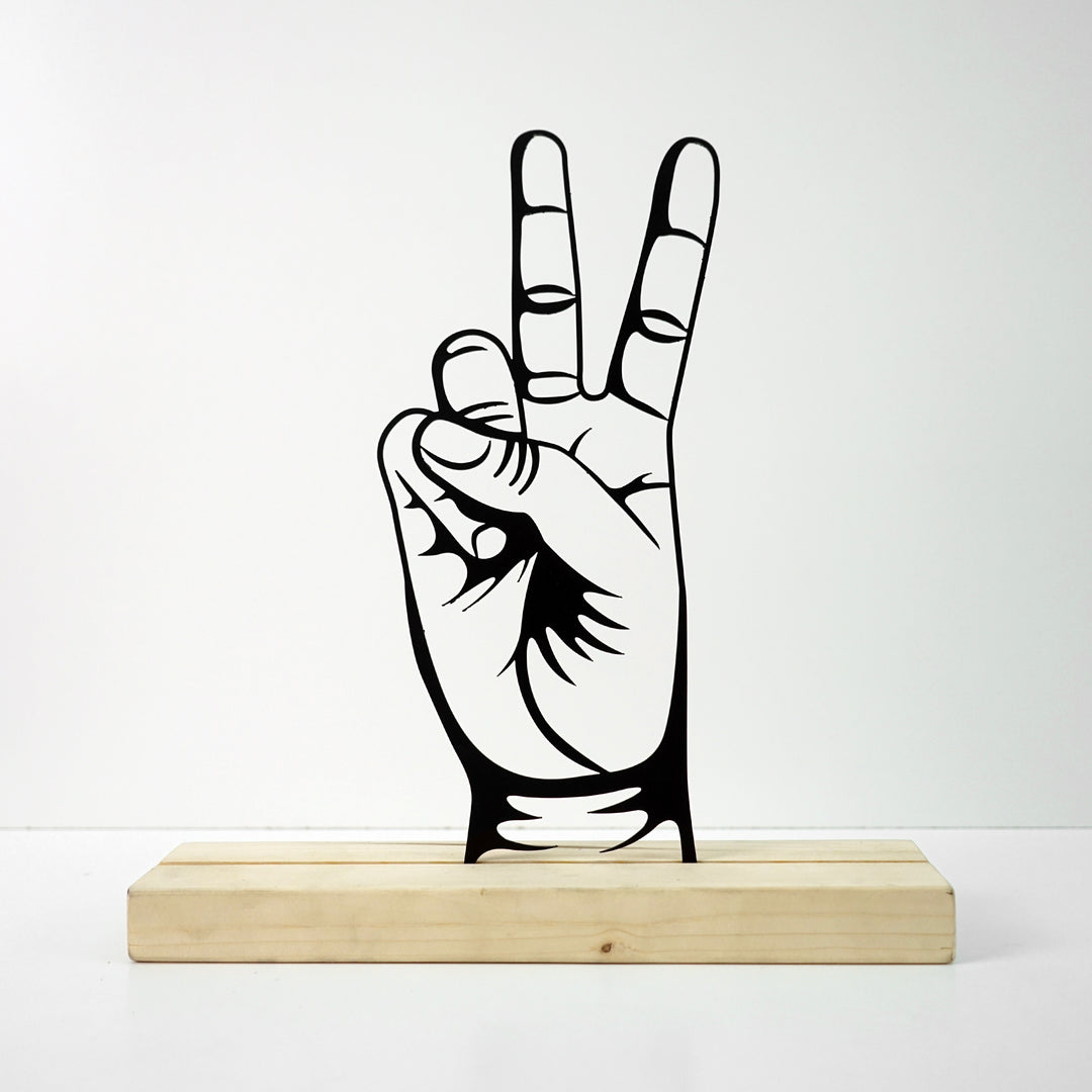 Victory Sign Zafer İşareti Metal Masa ve Raf Dekoru