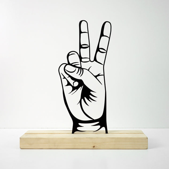 Victory Sign Zafer İşareti Metal Masa ve Raf Dekoru