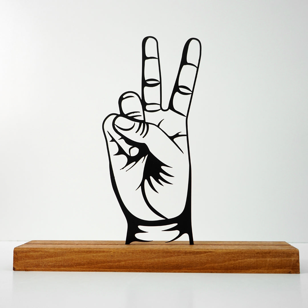 Victory Sign Zafer İşareti Metal Masa ve Raf Dekoru