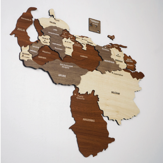 Venezuela Haritası Ahşap Duvar Dekoru, Çok Katmanlı Ve Karışık Renkli