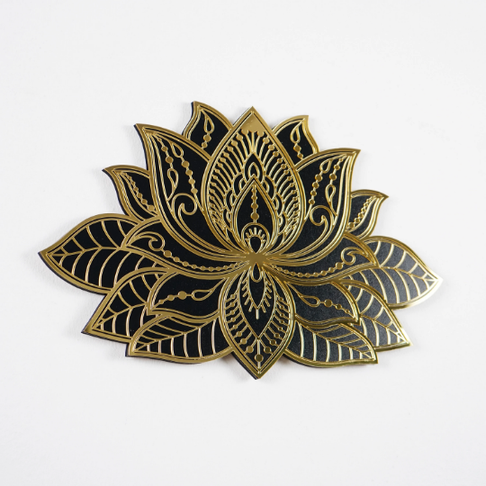 Ahşap Duvar Dekoru - Mandala Lotus Çiçeği Lazer Kesim & El Yapımı