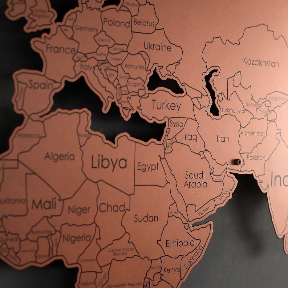 UV Baskılı Metal Dünya Haritası | Renk - Bakır