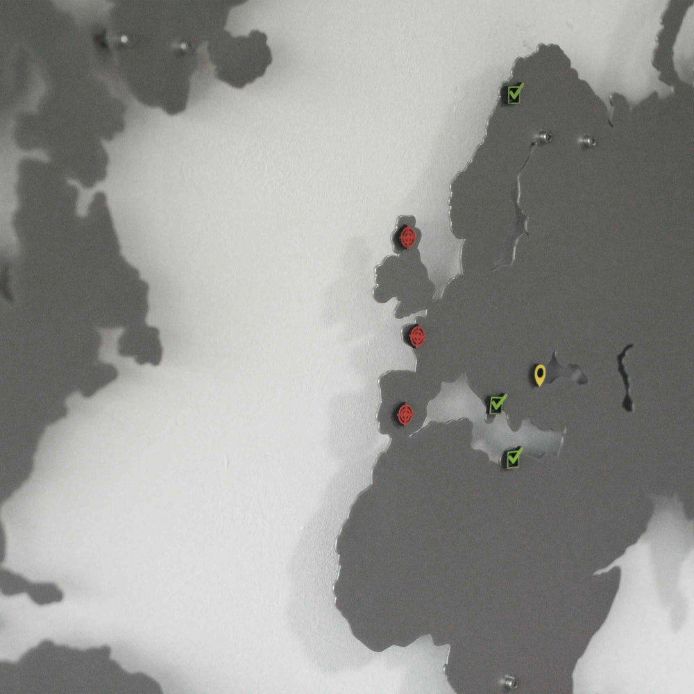 Metal Dünya Haritası Baskısız | Renk - Gümüş - ColorfullWorlds