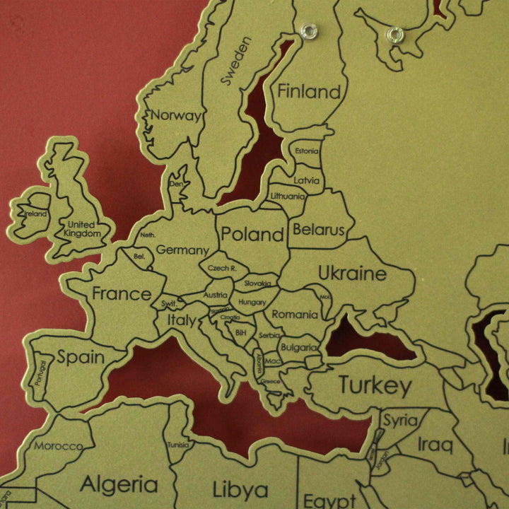 UV Baskılı Metal Dünya Haritası | Renk - Altın - ColorfullWorlds