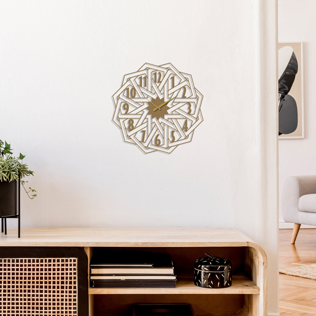 Geometrik Tasarımlı Dekoratif Metal Duvar Saati - Metal Dekor