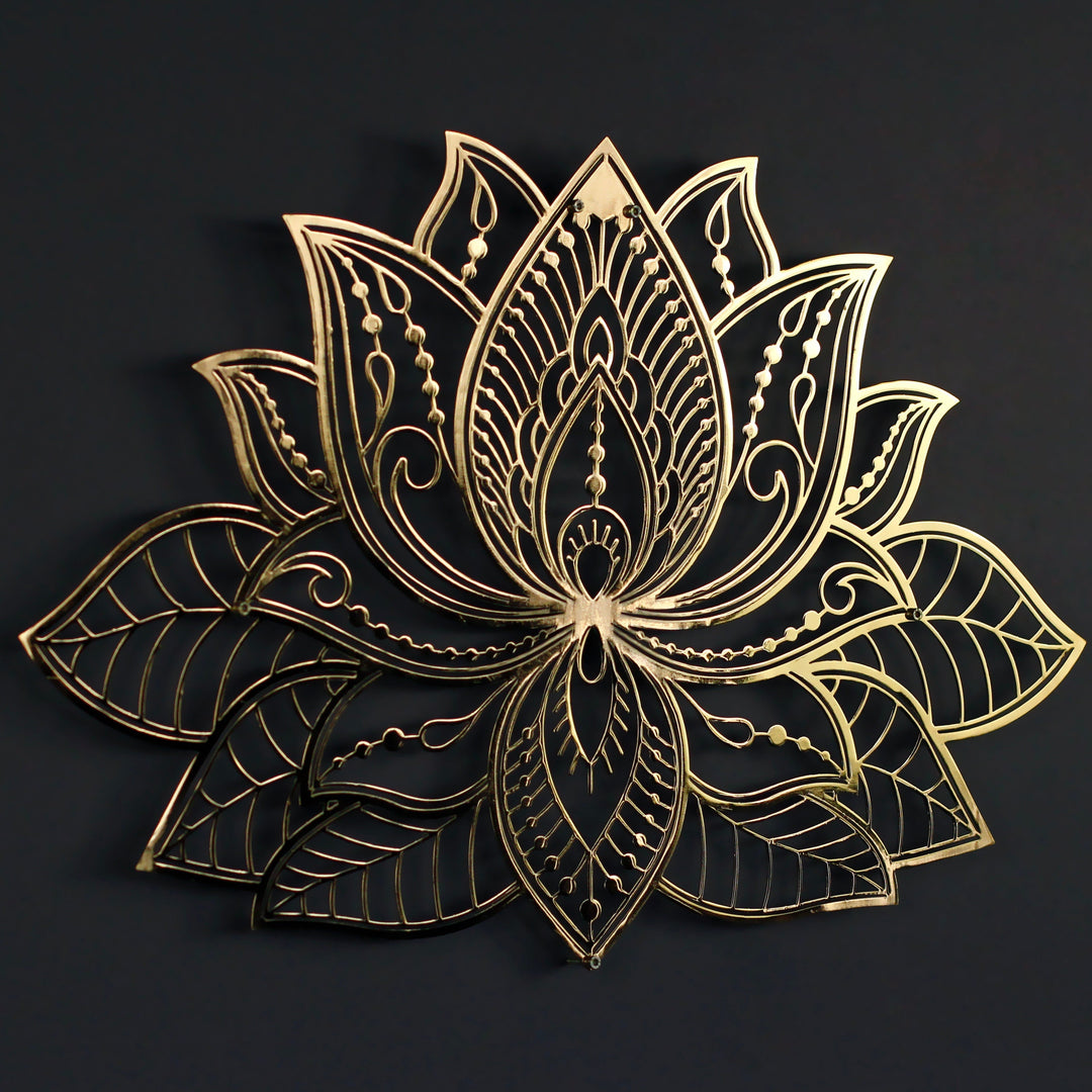 3D Mandala Lotus Metal Duvar Tablosu (Parlak) - Metal Dekor