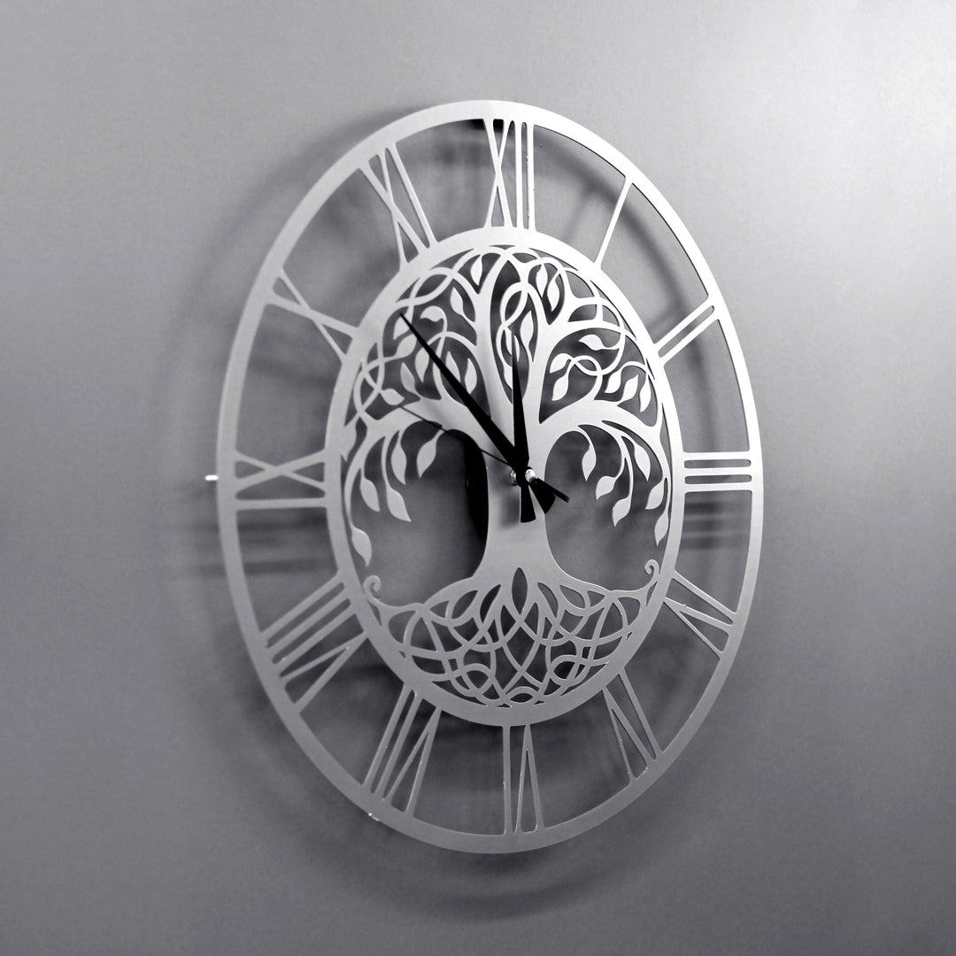 Hayat Ağacı Şeklinde Dekoratif Metal Duvar Saati - Metal Dekor
