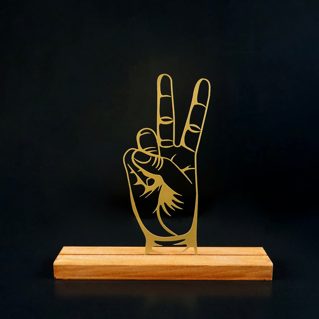 Victory Sign Zafer İşareti Metal Masa ve Raf Dekoru