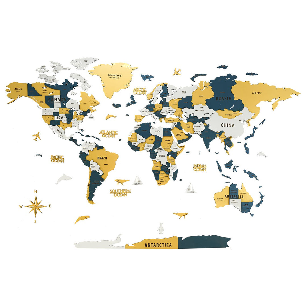 hardal yeşil füme renklerde ahşap dünya haritası