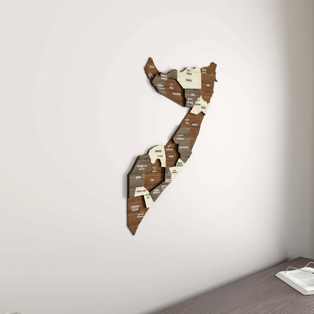 Somali Haritası Ahşap Duvar Dekoru -  3 Katmanlı Karışık Renkli Tasarım