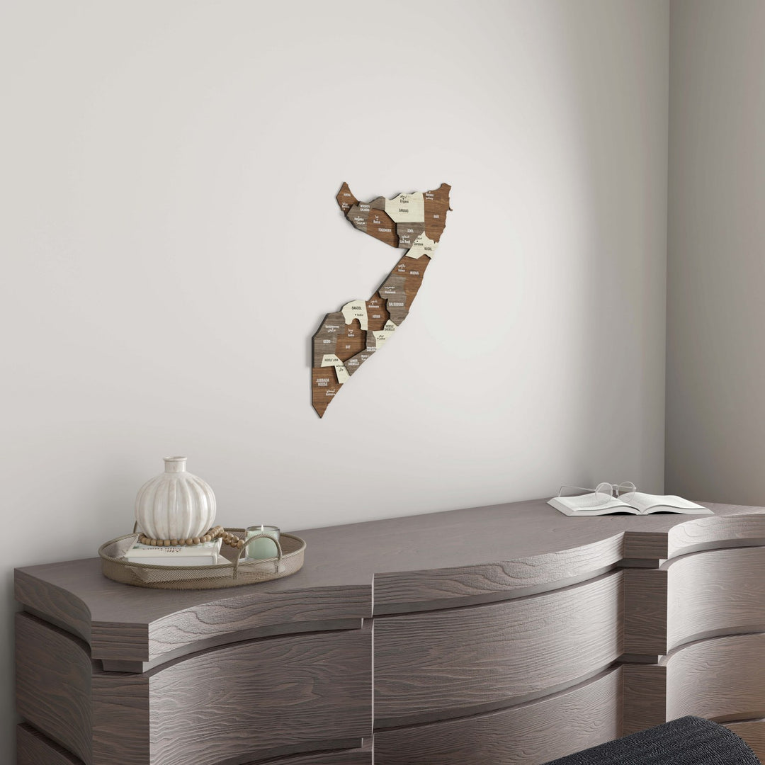 Somali Haritası Ahşap Duvar Dekoru -  3 Katmanlı Karışık Renkli Tasarım