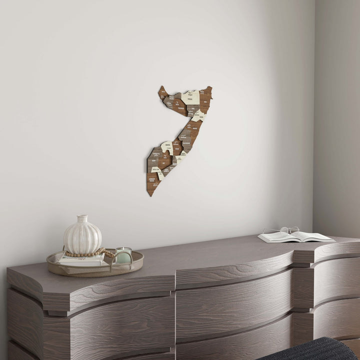 Somali Haritası Ahşap Duvar Dekoru -  3 Katmanlı Karışık Renkli Tasarım