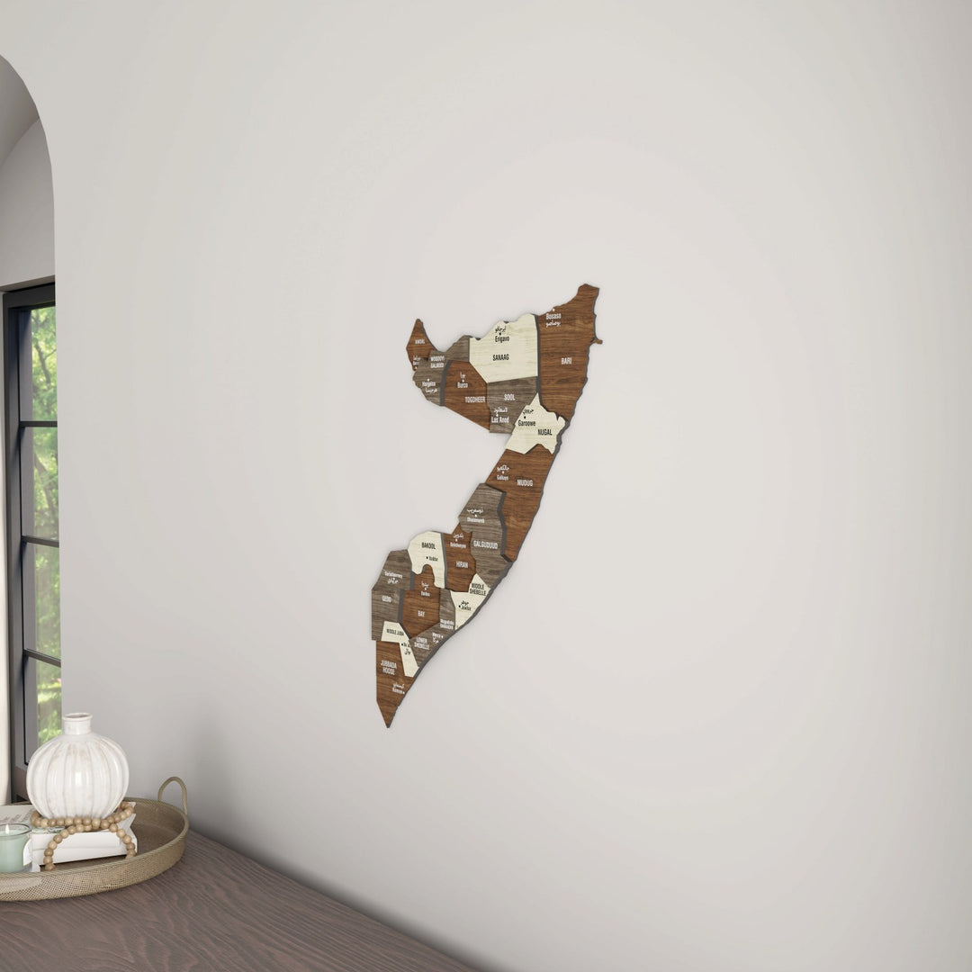 Somali Haritası Ahşap Duvar Dekoru -  3 Katmanlı Karışık Renkli Tasarım