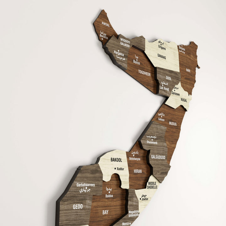 Somali Haritası Ahşap Duvar Dekoru -  3 Katmanlı Karışık Renkli Tasarım