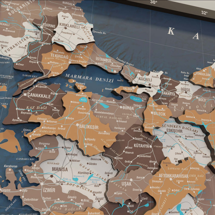 Renkli Baskılı Türkiye Haritası - Çerçeveli Ahşap Duvar Dekoru (Soil)