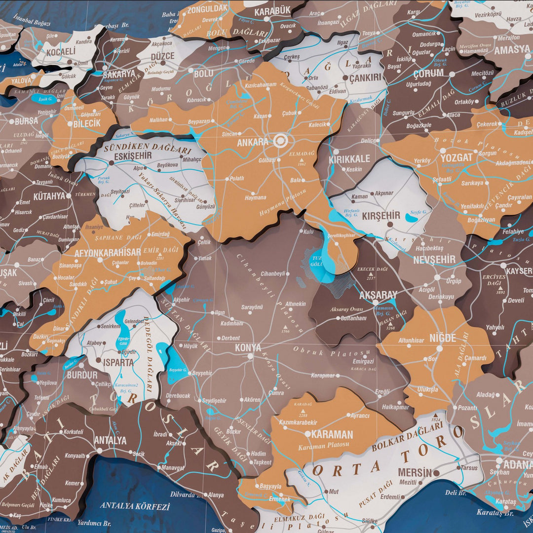 Renkli Baskılı Türkiye Haritası - Çerçeveli Ahşap Duvar Dekoru (Soil)