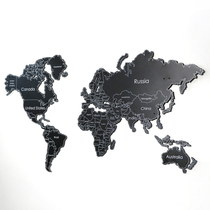 UV Baskılı Metal Dünya Haritası | Renk - Siyah