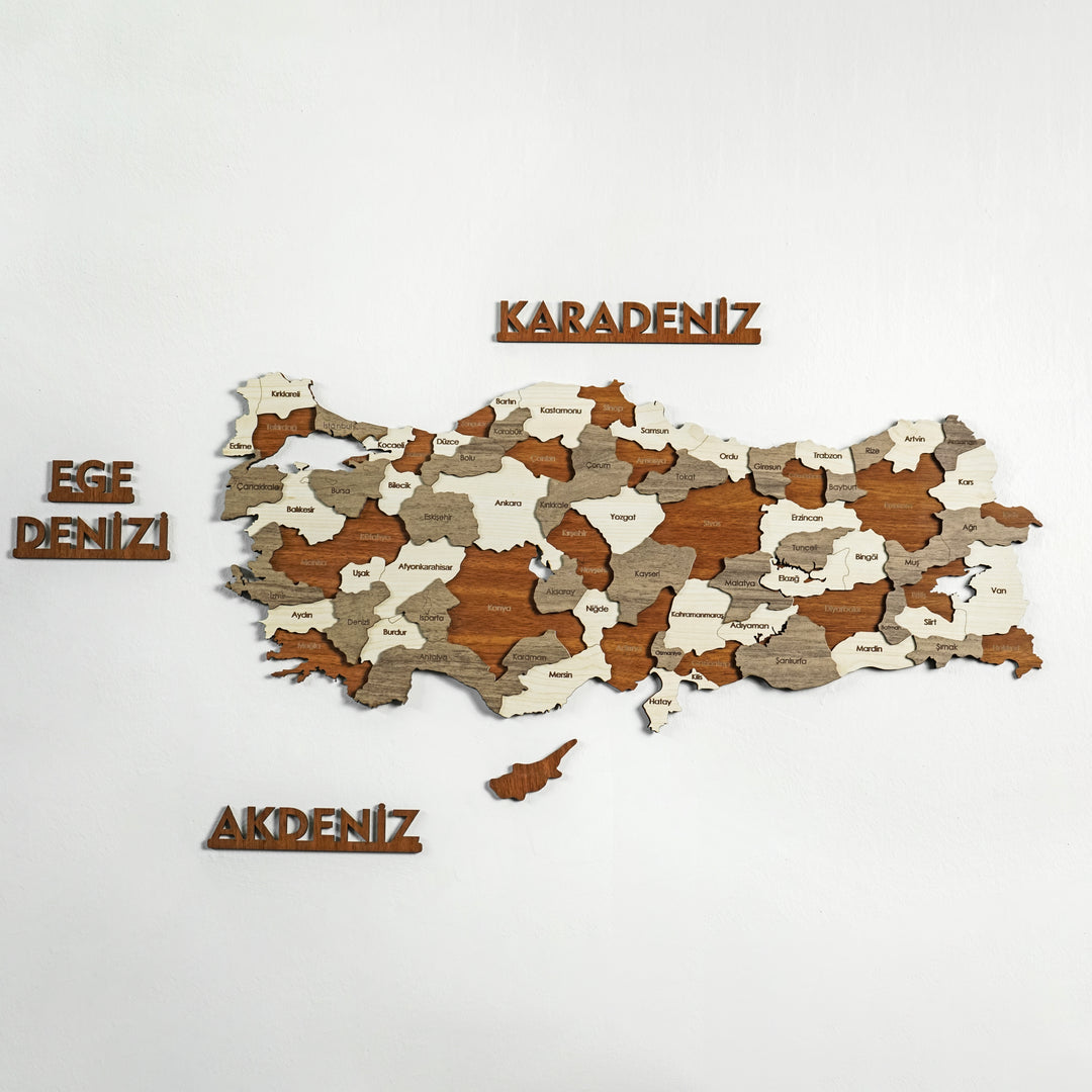 Türkiye Haritası Çok Katmanlı Ahşap Duvar Dekoru - Çok Renkli