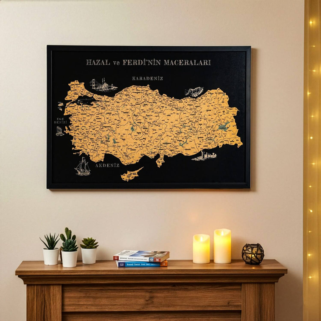 Kişiye Özel Mantar Türkiye Haritası - UV Baskılı Çerçeveli Tablo