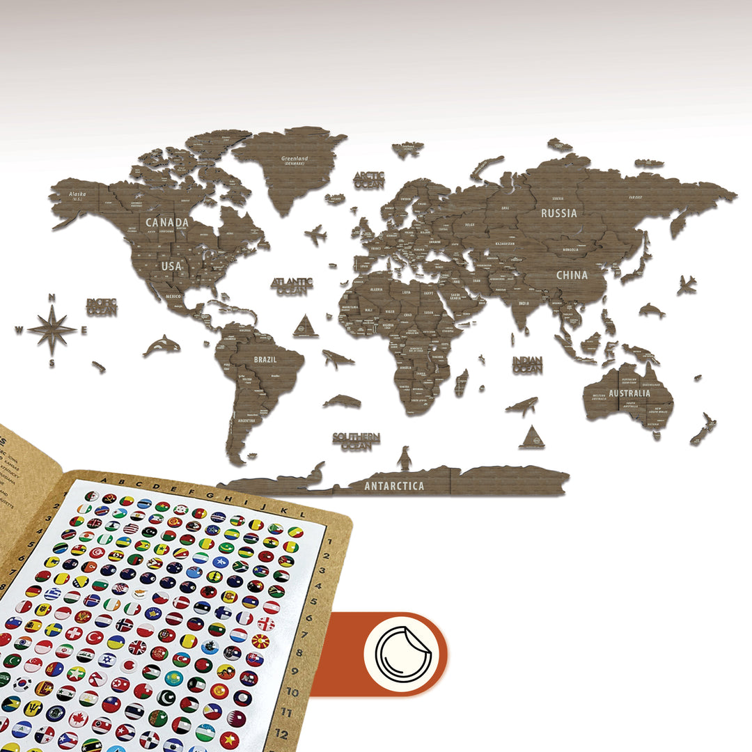 ahsap dunya haritasi arka yapistirilabilir bayrak pinleri on planda colorfullworldstr