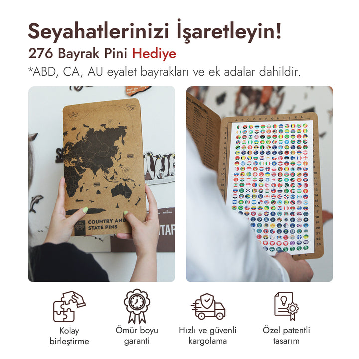 Ahsap harita pin ve musteri hizmetleri ile ilgili bilgilendirme gorseli colorfullworldstr