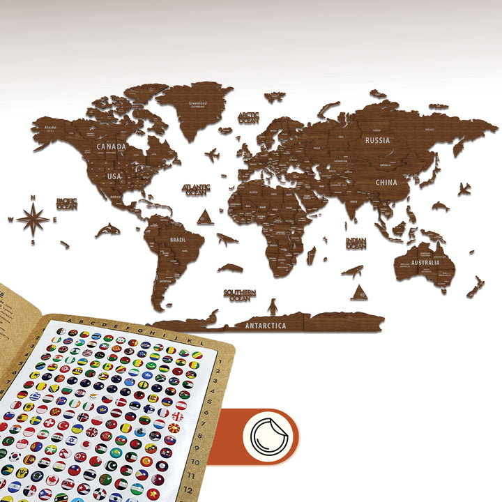 ahsap ceviz dunya haritasi arkada ulke bayrak pinlerinin onde yer aliyor colorfullworldstr