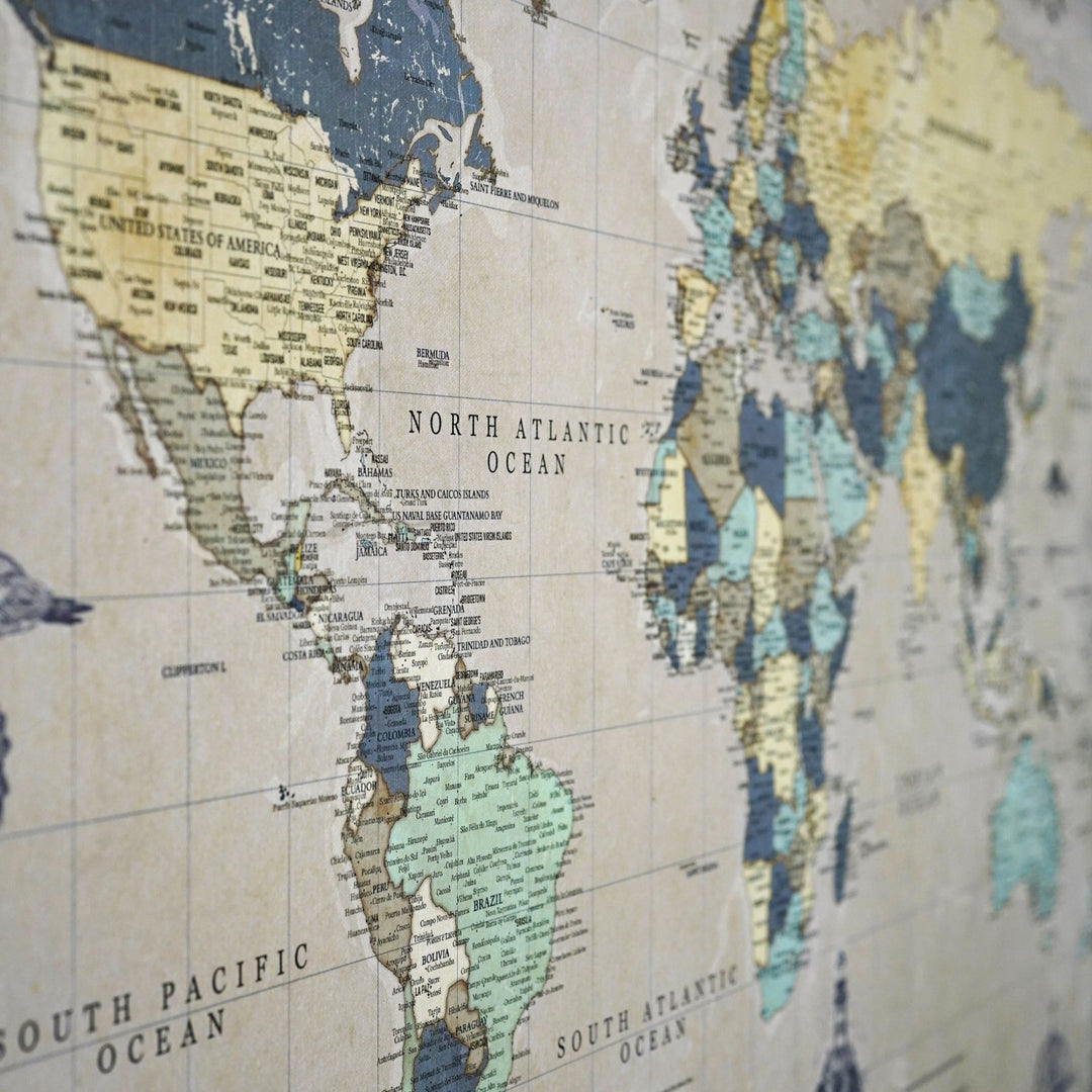 vintage dunya haritasi kanvas tabloda yakin plan gorunum colorfullorldstr