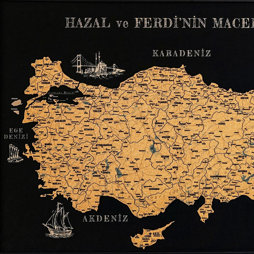 Kişiye Özel Mantar Türkiye Haritası - UV Baskılı Çerçeveli Tablo