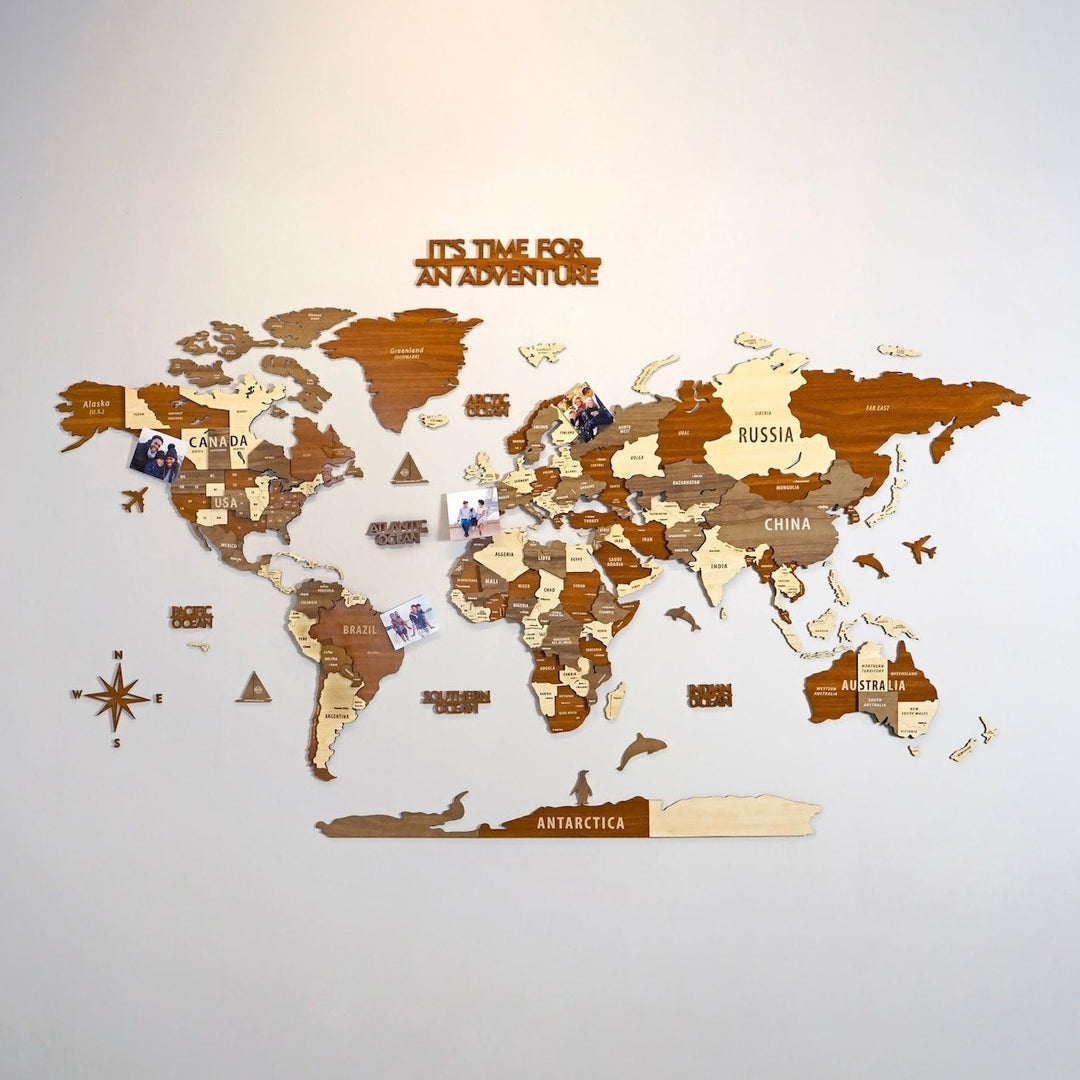 Çok Katmanlı 3D Ahşap Dünya Haritası v.2 - İNGİLİZCE
