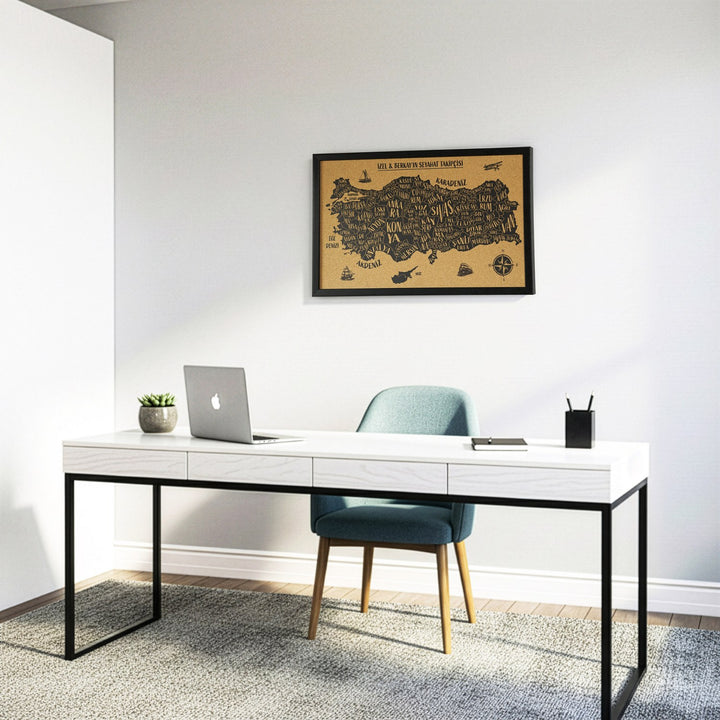 modern ofisler icin ozgun tarziyla kisiye ozel baslikli uv baskili siyah cerceveli mantar turkiye siyasi haritasi colorfullworldstr