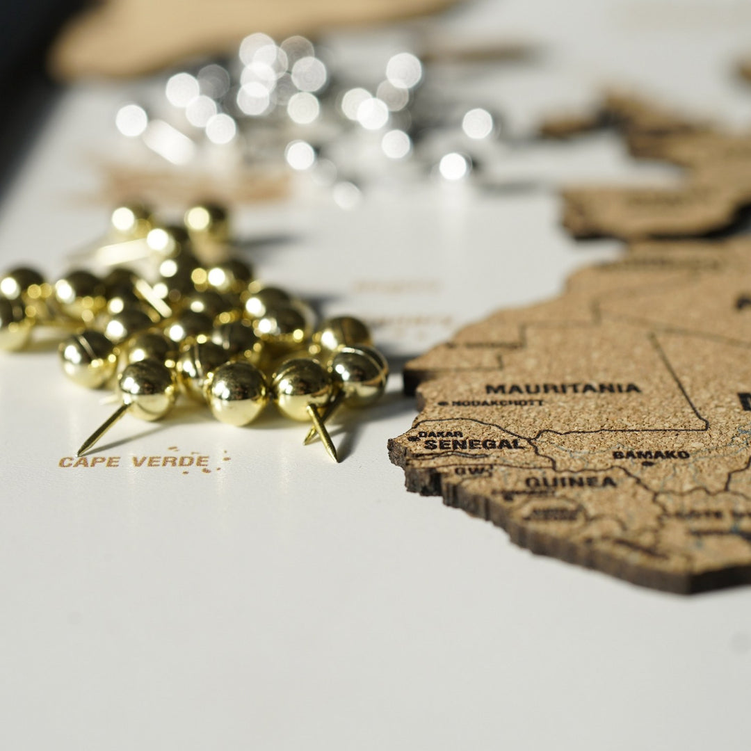 3 Parçalı Mantar Pano Dünya Haritası - Çerçeveli Modern Duvar Dekoru