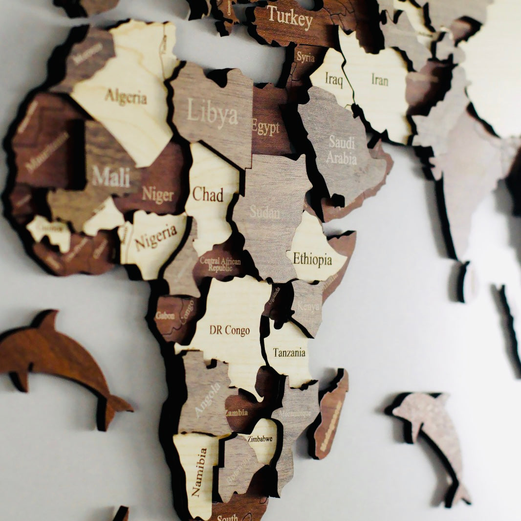 3D Ahşap Dünya Haritası Çok Katmanlı - İNGİLİZCE Ülke İsimli