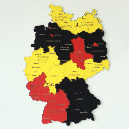 3D Ahşap Almanya Haritası Çok Katmanlı - Karışık Renkli