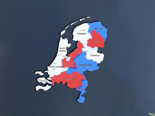 3D Ahşap Hollanda Haritası Çok Katmanlı - Karışık Renkli