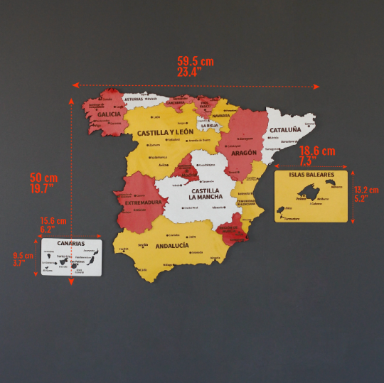 3D Ahşap İspanya Haritası Çok Katmanlı - Karışık Renkli