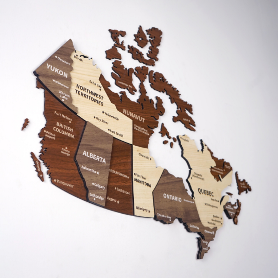 3D Ahşap Kanada Haritası Çok Katmanlı - Karışık Renkli