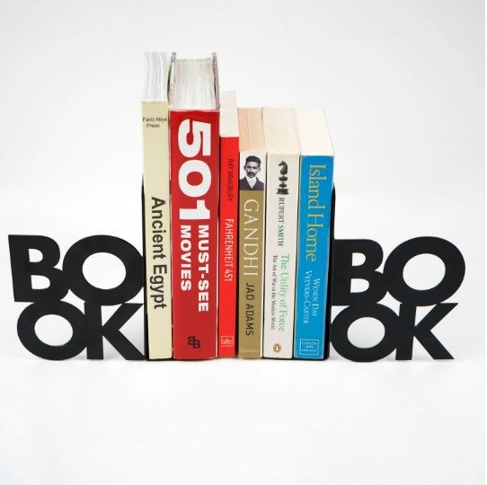 BOOK Yazılı - İki Satırlı Metal Kitap Tutucu & Bookend