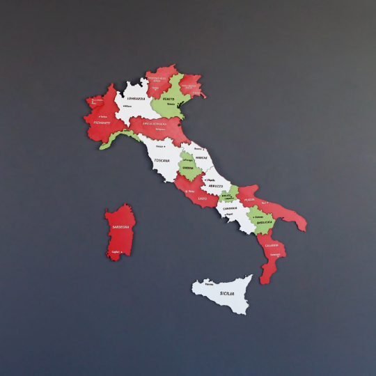3D Ahşap İtalya Haritası Çok Katmanlı - Karışık Renkli