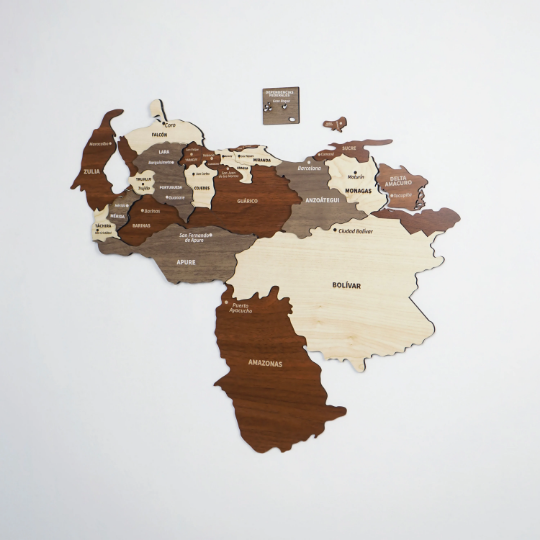 3D Ahşap Venezuela Haritası Çok Katmanlı - Karışık Renkli