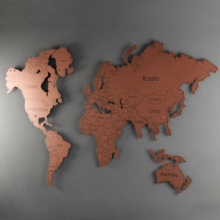UV Baskılı Metal Dünya Haritası | Renk - Bakır
