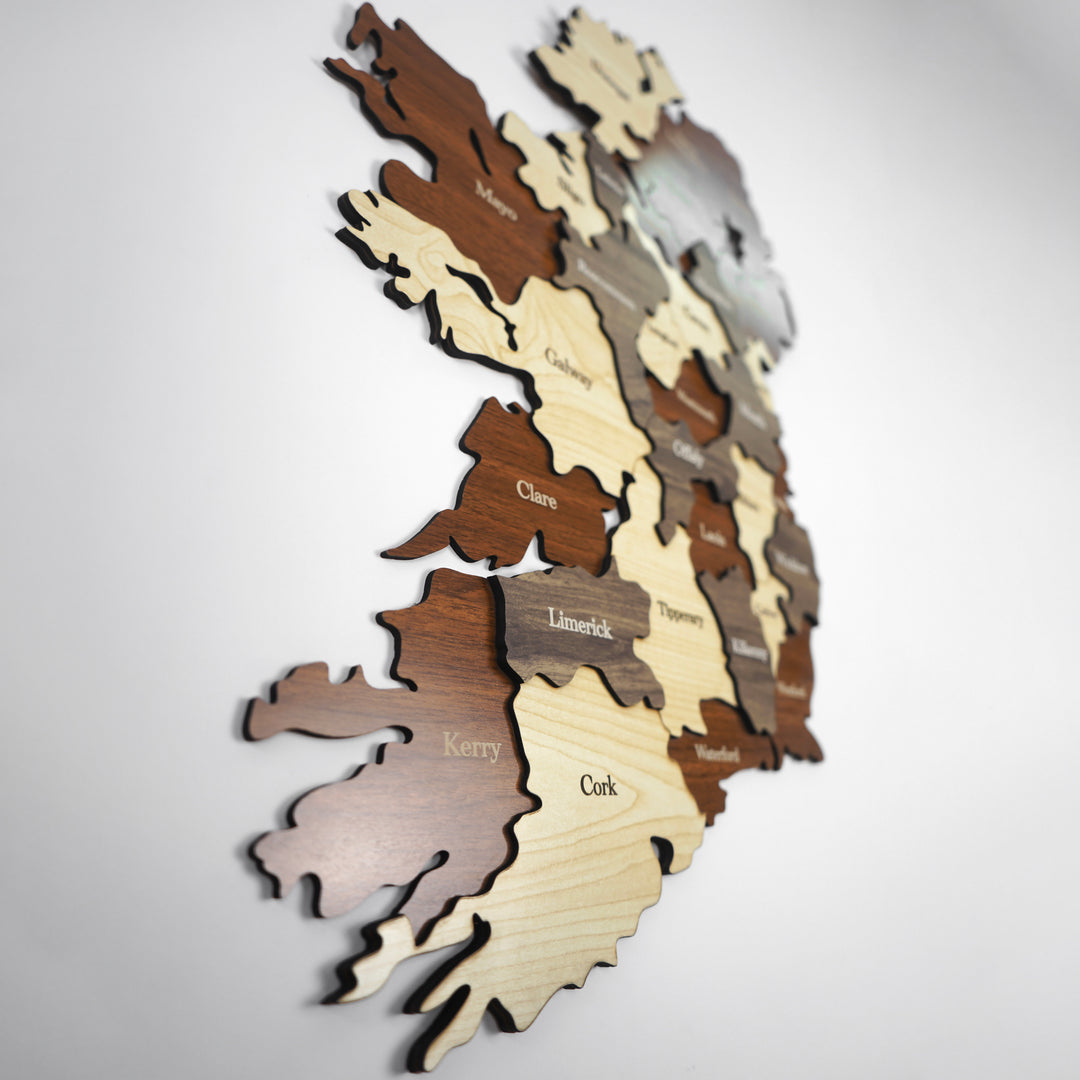 3D Ahşap İrlanda Haritası Çok Katmanlı - Karışık Renkli