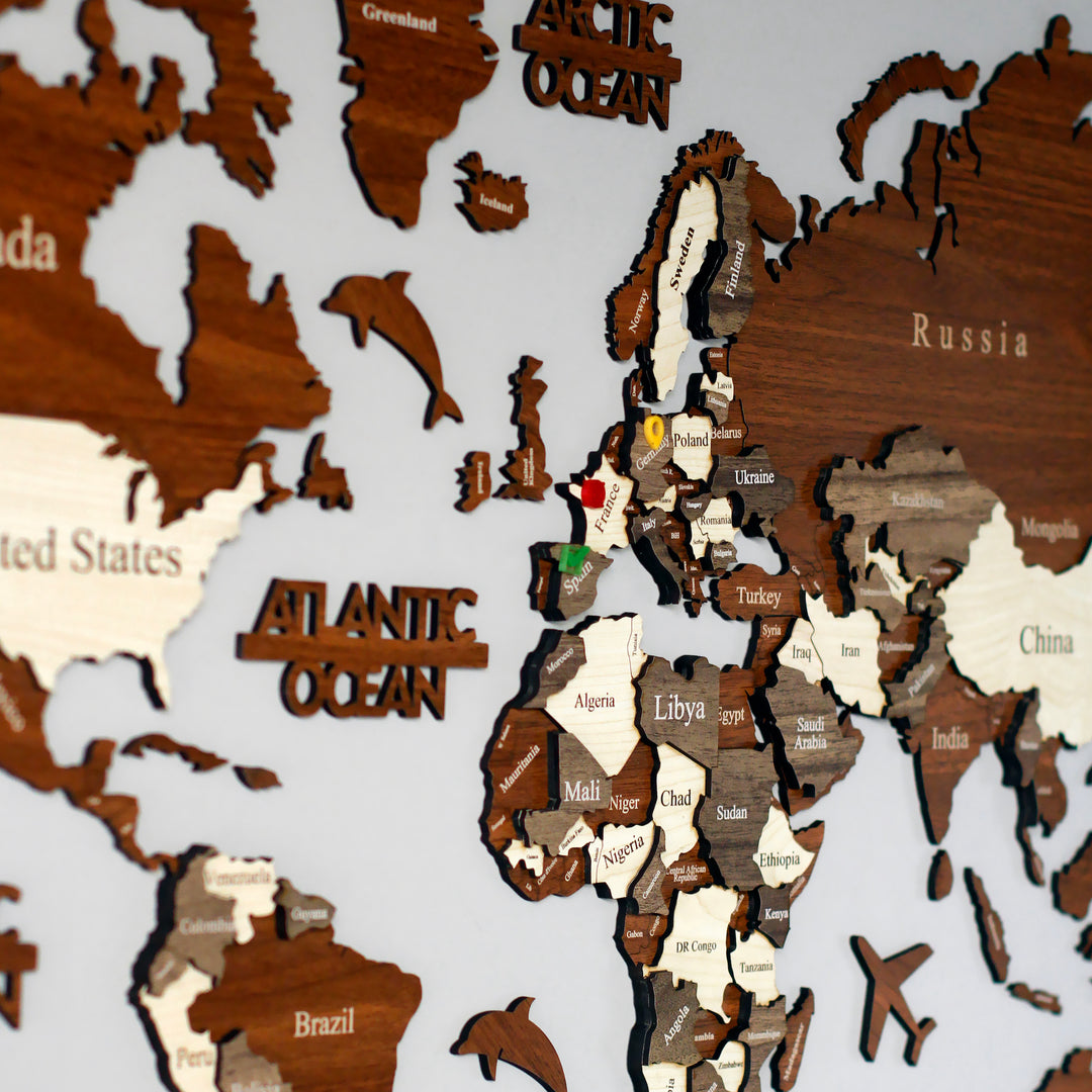 3D Ahşap Dünya Haritası Çok Katmanlı- İngilizce