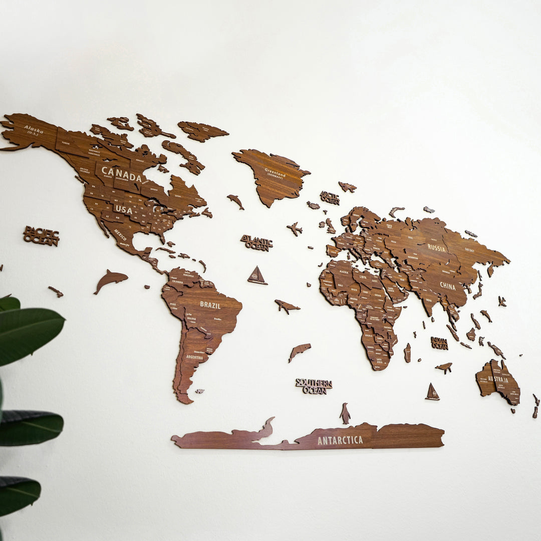 Çok Katmanlı 3D Ahşap Dünya Haritası v.2 - İNGİLİZCE