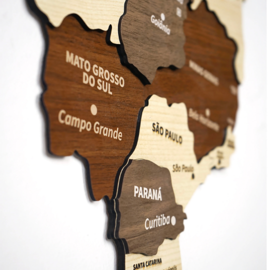 3D Ahşap Brezilya Haritası Çok Katmanlı - Karışık Renkli