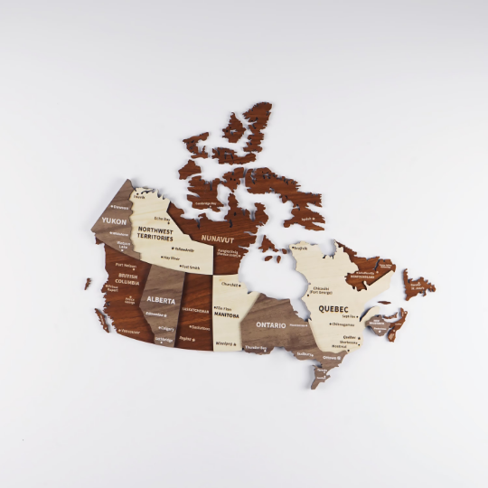 3D Ahşap Kanada Haritası Çok Katmanlı - Karışık Renkli