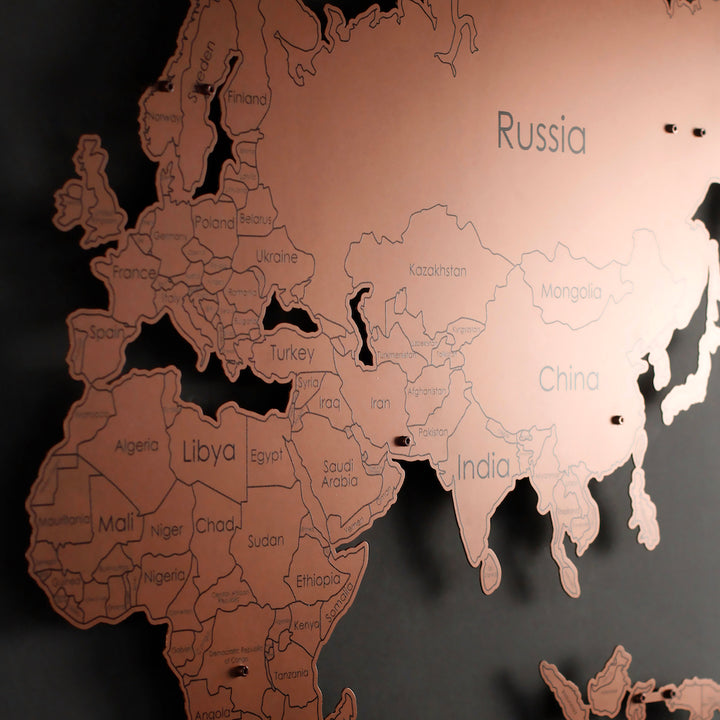 UV Baskılı Metal Dünya Haritası | Renk - Bakır