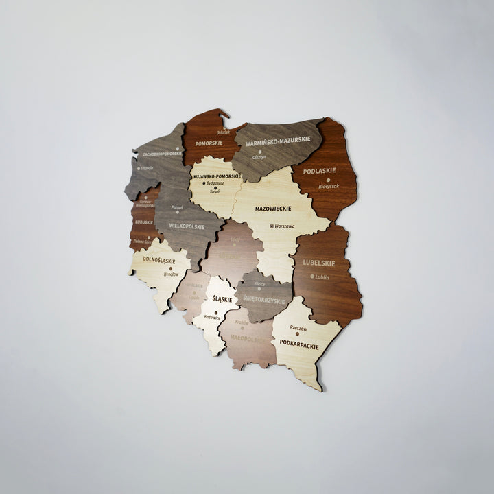 3D Ahşap Polonya Haritası Çok Katmanlı - Karışık Renkli